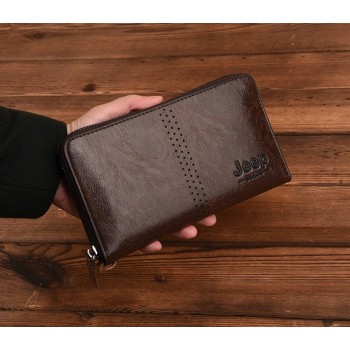 Мужской клатч кошелек Jeep барсетка, модный портмоне эко кожа Джип Темно-коричневый