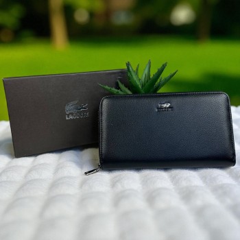 Мужской кожаный клатч портмоне стиль Лакоста на молнии, кошелек барсетка Lacoste натуральная кожа