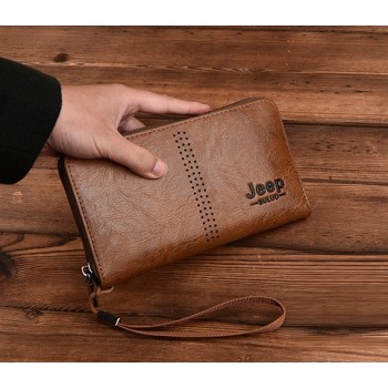 Мужской клатч кошелек Jeep барсетка, модный портмоне эко кожа Джип Рыжий