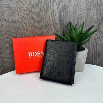 Кожаный мужской кошелек стиль Босс, модный портмоне натуральная кожа Hugo Boss черный в коробке Кожаный мужской кошелек стиль Босс, модный портмоне натуральная кожа Hugo Boss черный в коробке