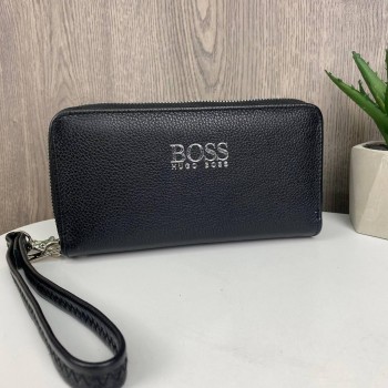 Мужской кожаный клатч портмоне стиль BOSS на 2 отдела, кошелек барсетка БОСС натуральная кожа