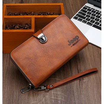 Мужской клатч барсетка Jeep, большой кошелек клатч Джип Светло-коричневый