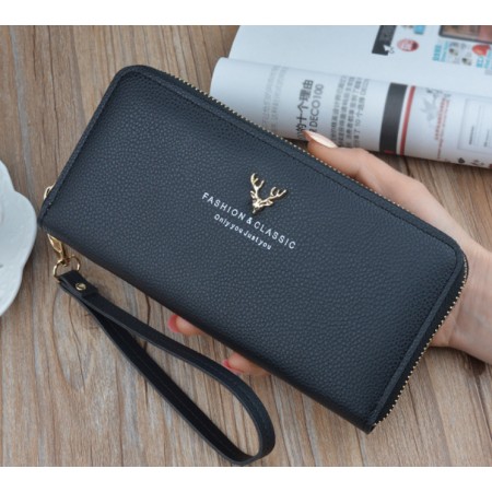 Стильный женский кошелек клатч на молнии с ручкой Черный