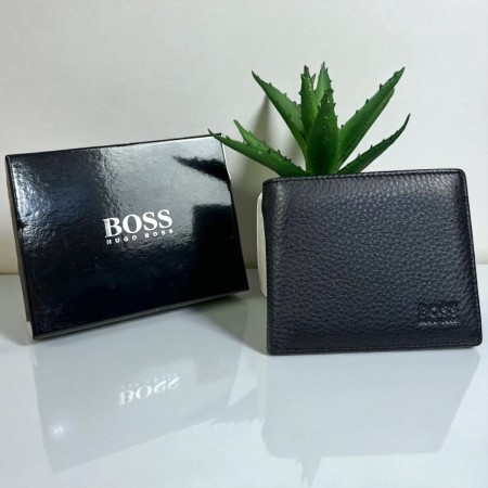 Мужской кожаный кошелек стиль Hugo Boss черный , портмоне Босс натуральная кожа в коробке