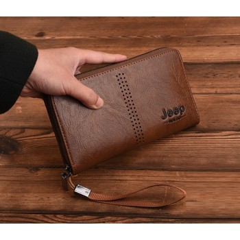 Мужской клатч кошелек Jeep барсетка, модный портмоне эко кожа Джип Светло-коричневый