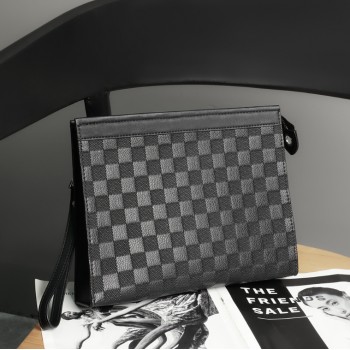 Большой мужской клатч барсетка с тиснением в клетку, кошелек сумка с ремешком