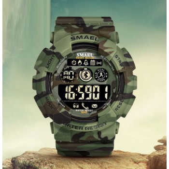 Мужские спортивные камуфляжные смарт часы SMAEL 8013 smart watch, наручные спорт часы военные армейские Зеленый камуфляж
