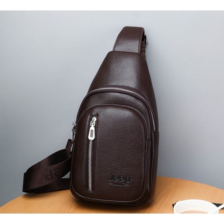 Мужская сумка бананка Jeep на грудь экокожа Коричневый