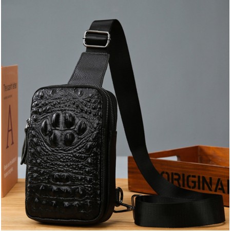 Мужская сумка барсетка на грудь кожаная качественная бананка на молнии из натуральной кожи Рептилия