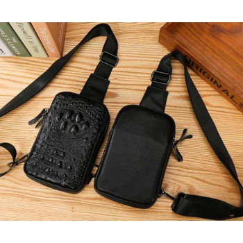 Мужская сумка барсетка на грудь кожаная качественная бананка на молнии из натуральной кожи