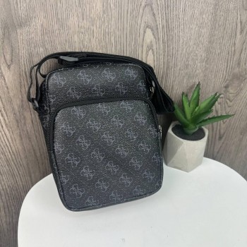 Модная мужская сумка планшетка на плечо стиль Guess, сумка-планшет Гесс черная для мужчин