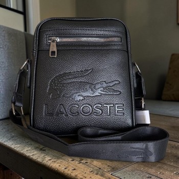Мужская сумка через плечо стиль Lacoste, чёрная сумка-планшет, компактная мужская сумка мессенджер с ремнём