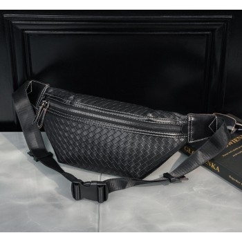 Мужская сумка бананка плетеная черная экокожа, сумка-бананка поясная переплет