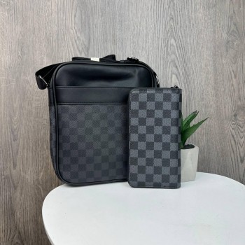 Мужской набор сумка планшетка стиль Луи Витон клетка + клатч кошелек на молнии