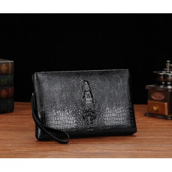 Стильная мужская барсетка клатч с крокодилом для документов, мужской клатч сумка на руку для мужчины черный