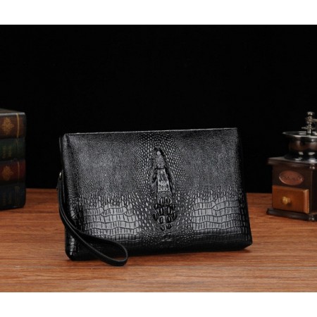Стильная мужская барсетка клатч с крокодилом для документов, мужской клатч сумка на руку для мужчины черный