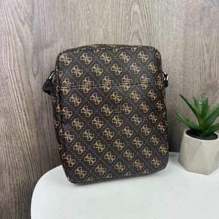 Стильная мужская сумка планшетка на плечо стиль Guess, сумка-планшетка Гесс черная Коричневый