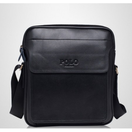 Якісна чоловіча сумка через плече шкіряна барсетка планшетка Поло, Чоловіча сумка-планшет Polo екошкіра Чорний