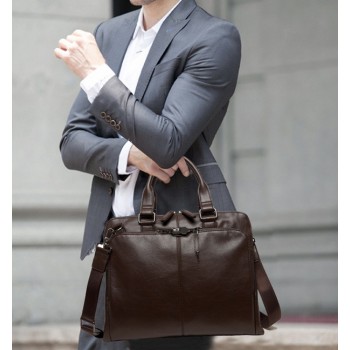 Мужская сумка портфель для документов А4, мужской портфель для работы, офисная сумка ПУ кожа черная коричневая Коричневый