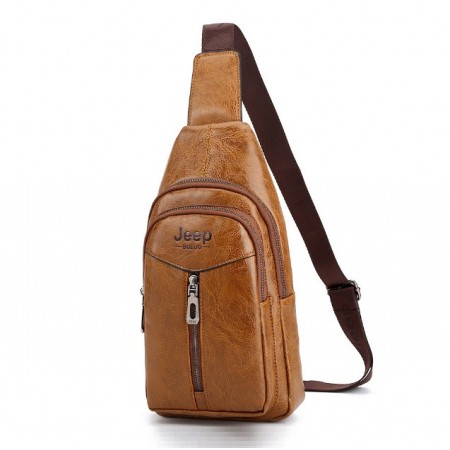 Качественная мужская бананка мессенджер на грудь Jeep эко кожа барсетка сумка для мужчин Светло-коричневая