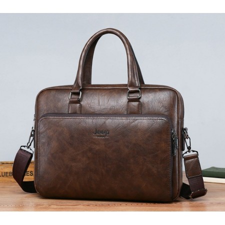 Чоловіча сумка для документів А4 чоловічий портфель діловий для паперів Jeep Темно-коричневий