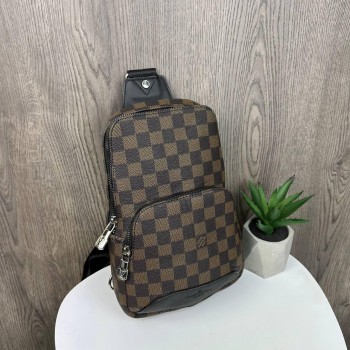 Мужская сумка слинг на грудь, сумка-слинг мессенджер бананка клетка стиль Луи Витон Коричневый