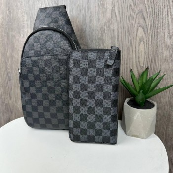 Мужская сумка бананка слинг на грудь стиль Луи Витон + клтач кошелек на молнии