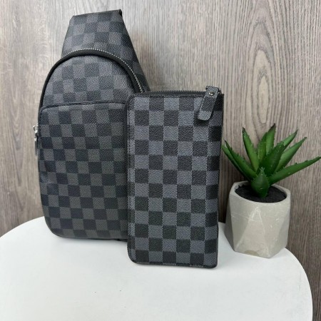 Мужская сумка бананка слинг на грудь стиль Луи Витон + клтач кошелек на молнии