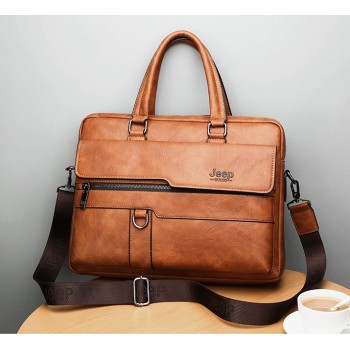 Мужская сумка для ноутбука Jeep эко кожа портфель для планшета документов папок А4 Светло-коричневый