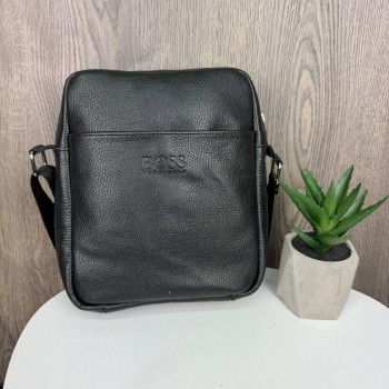 Модна чоловіча сумка-планшетка шкіряна чорна, чоловіча сумка Босс