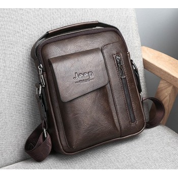 Мужская сумка планшет Jeep повседневная на плечо, барсетка сумка-планшет для мужчин эко кожа Джип Темно-коричневый
