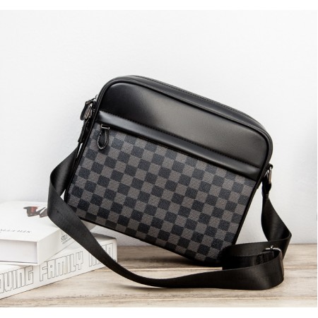 Чоловіча сумка для документів велика барсетка на плече в клітинку стиль Луї Вітон