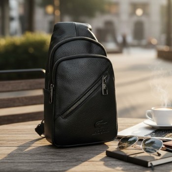 Мужская кожаная сумка бананка стиль Лакоста, сумка слинг для мужчин из натуральной кожи Lacoste