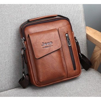 Мужская сумка планшет Jeep повседневная на плечо, барсетка сумка-планшет для мужчин эко кожа Джип Светло-коричневый