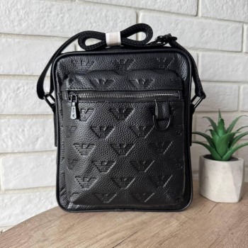 Кожаная мужская сумка-планшет стиль Армани, модная мужская сумка барсетка Armani из натуральной кожи черная