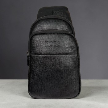 Мужская кожаная сумка бананка черная, сумка слинг для мужчин из натуральной кожи