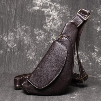 Мужская кожаная бананка сумка нагрудная черная | Сумка-бананка кроссбоди из натуральной кожи, барсетка Коричневый