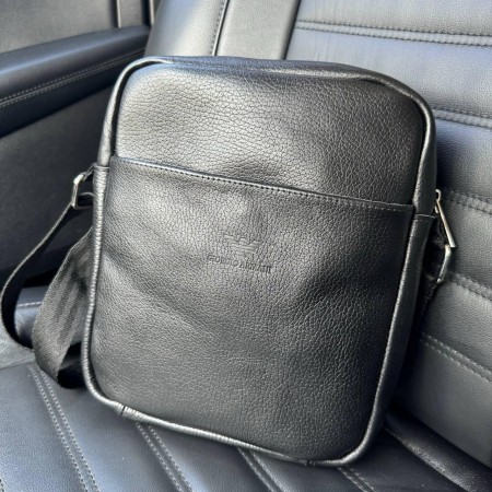 Кожаная мужская сумка-планшетка стиль Армани, мужская сумка барсетка Armani натуральная кожа черная