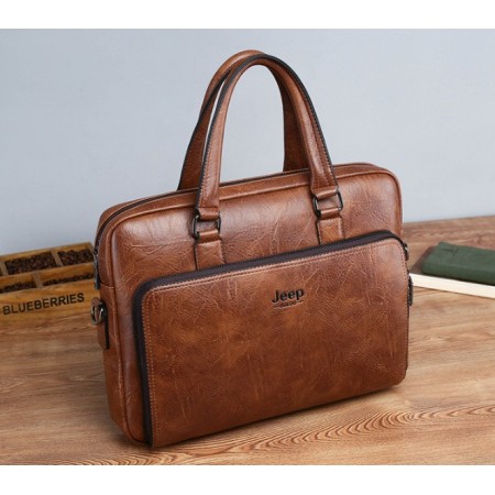 Чоловіча сумка для документів А4 чоловічий портфель діловий для паперів Jeep Світло-коричневий