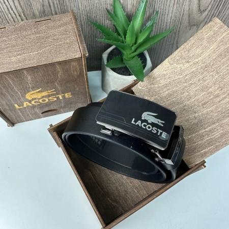 Мужской кожаный ремень автомат стиль Лакоста черный Lacoste
