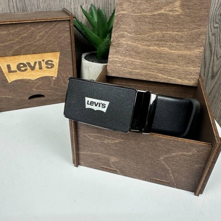 Мужской кожаный ремень стиль Levis черный автоматический, ремень Левайс автомат пряжка