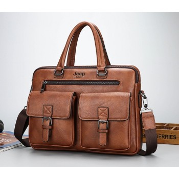 Мужской деловой портфель для документов Jeep формат А4, сумка офисная для работы мужская Светло-коричневый