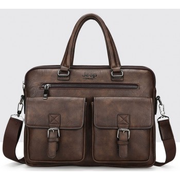 Мужской деловой портфель для документов Jeep формат А4, сумка офисная для работы мужская Темно-коричневый
