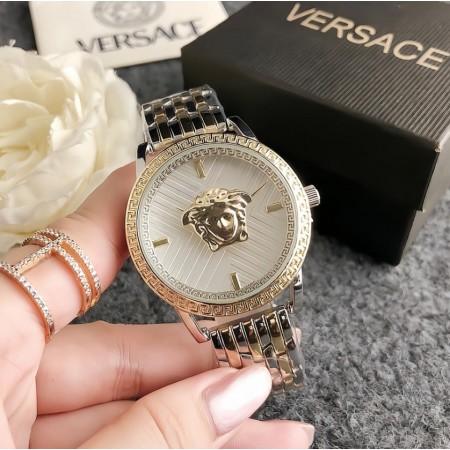 Красивые женские наручные часы стиль Versace, стильные и модные часы для женщин Версачи Золото-серебристые