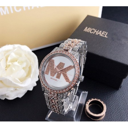 Жіночі годинники Michael Kors якісні . Брендові наручний годинник з камінням золотисті сріблясті Рожевий з сріблом