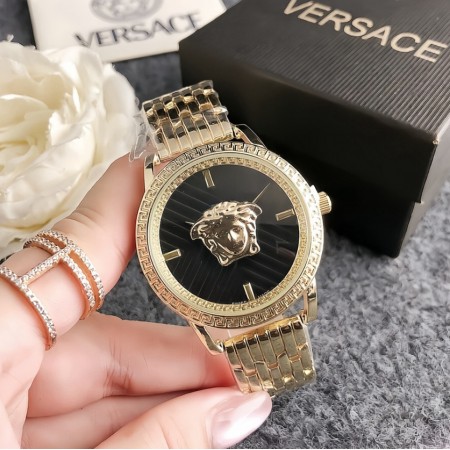 Красивые женские наручные часы стиль Versace, стильные и модные часы для женщин Версачи Золото с черным