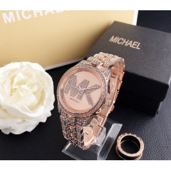 Женские часы Michael Kors качественные . Брендовые наручные часы с камнями золотистые серебристые Розовый