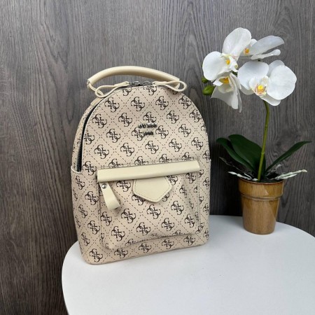 Модный женский мини рюкзачок Гесс, маленький рюкзак прогулочный Guess стиль Бежевый