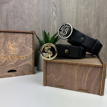 Кожаный женский ремень поясной YSL. Пояс из натуральной кожи черный