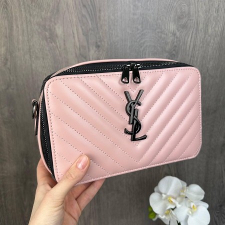 Стильная женская мини сумочка стиль Yves Saint Laurent каркасная, сумка для девушек стеганная Пудровый